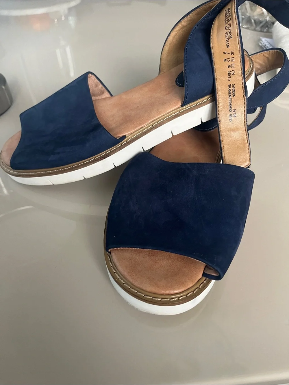 Clarks Navy Suede Open-Toe Ankle-Strap Sandals - Picture 3 of 3